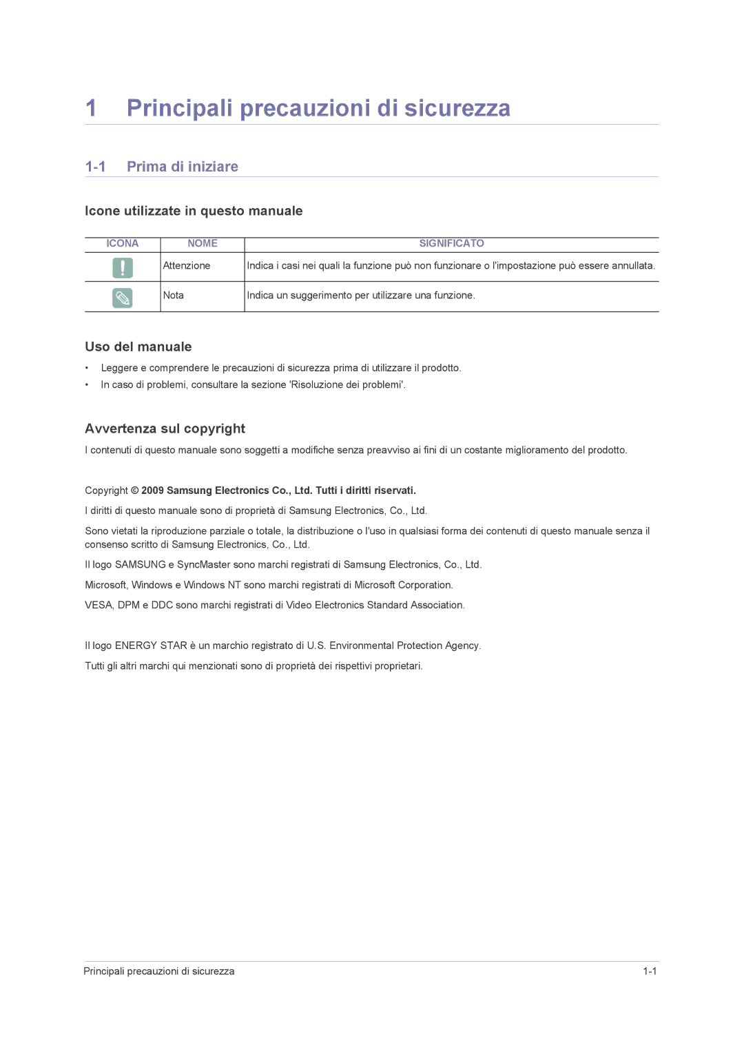 Samsung LS23NVMAB5/EN Principali precauzioni di sicurezza, Prima di iniziare, Icone utilizzate in questo manuale 