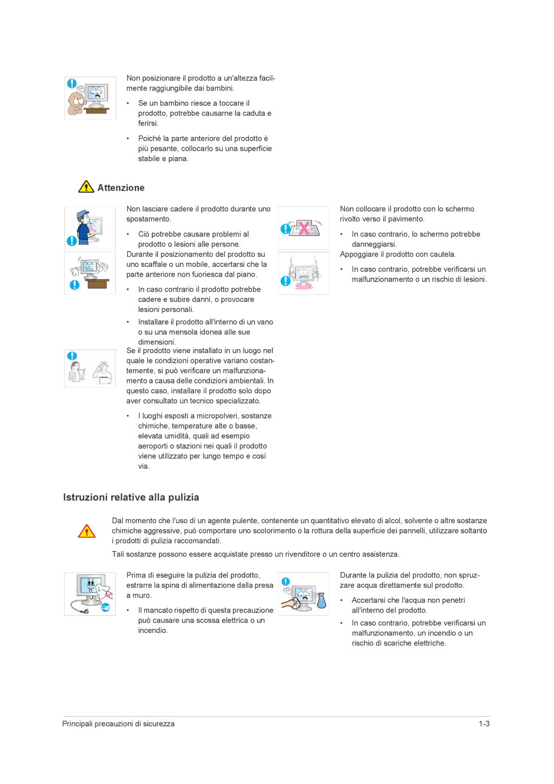 Samsung LS23NVMAB5/EN manual Istruzioni relative alla pulizia 