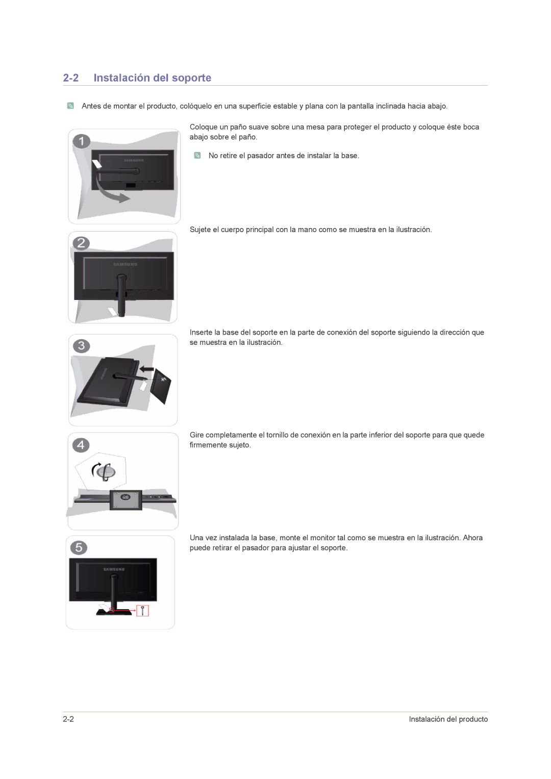 Samsung LS23NVMAB5/EN manual Instalación del soporte 