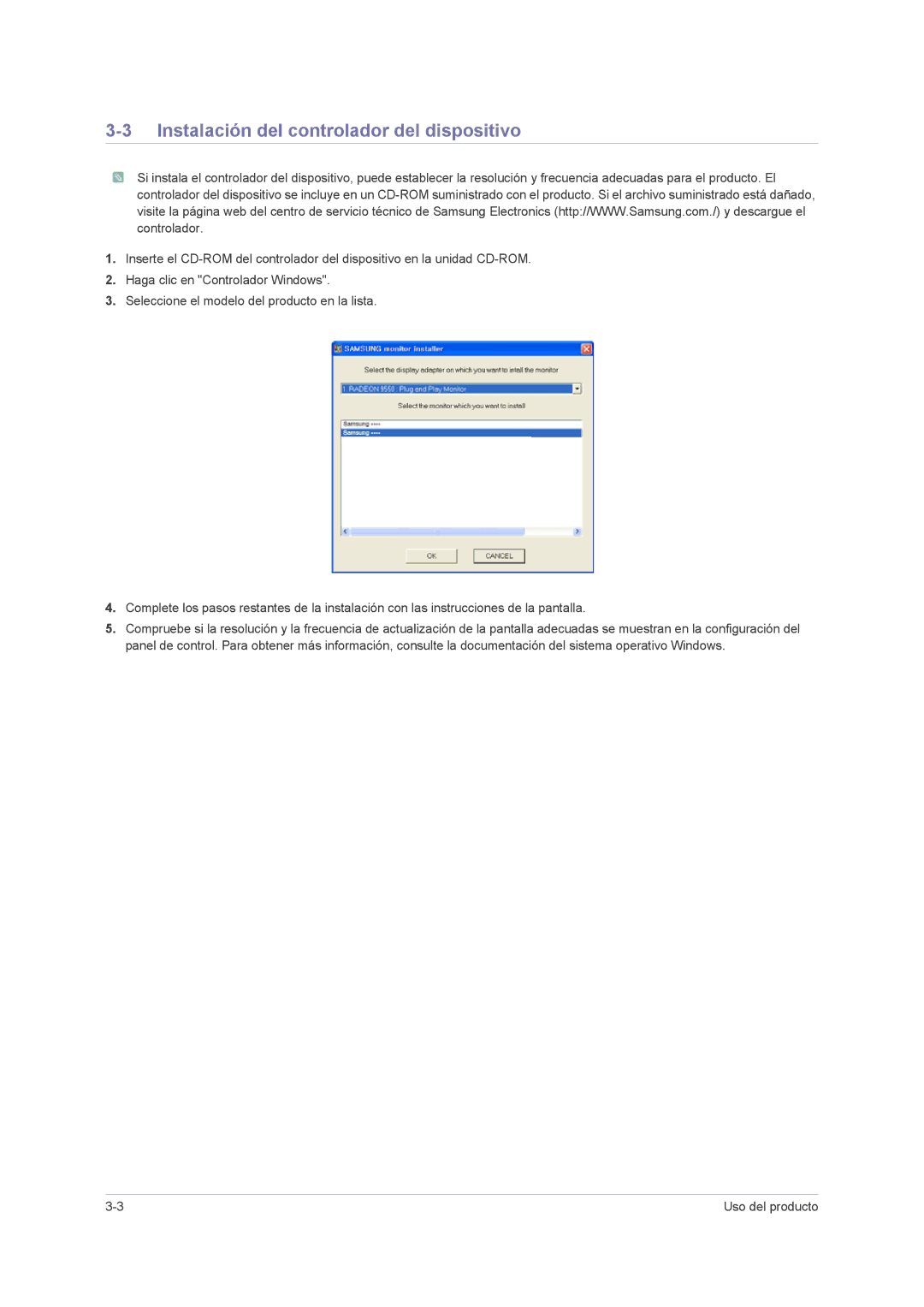 Samsung LS23NVMAB5/EN manual Instalación del controlador del dispositivo 