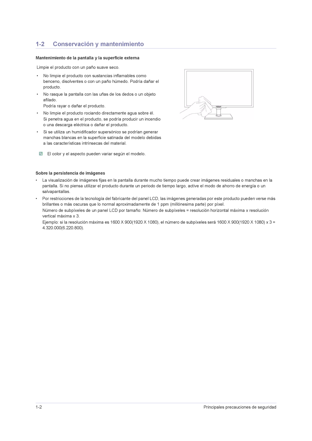 Samsung LS23NVMAB5/EN manual Conservación y mantenimiento, Mantenimiento de la pantalla y la superficie externa 