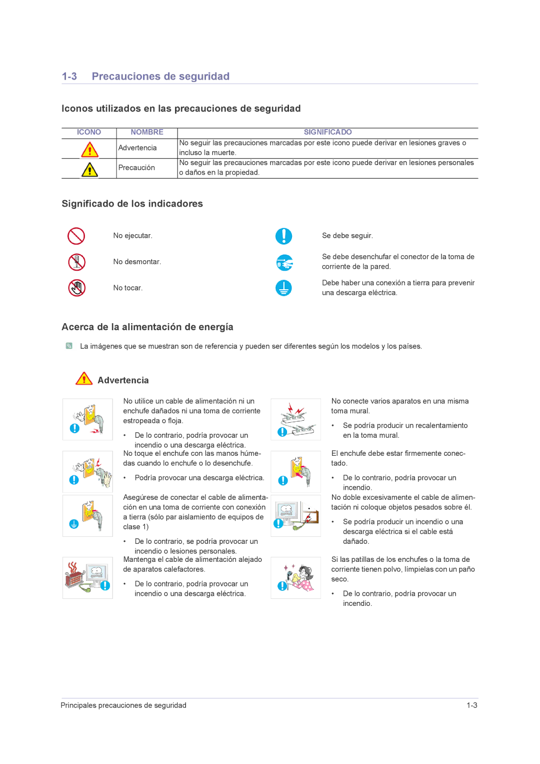 Samsung LS23NVMAB5/EN manual Precauciones de seguridad, Iconos utilizados en las precauciones de seguridad 