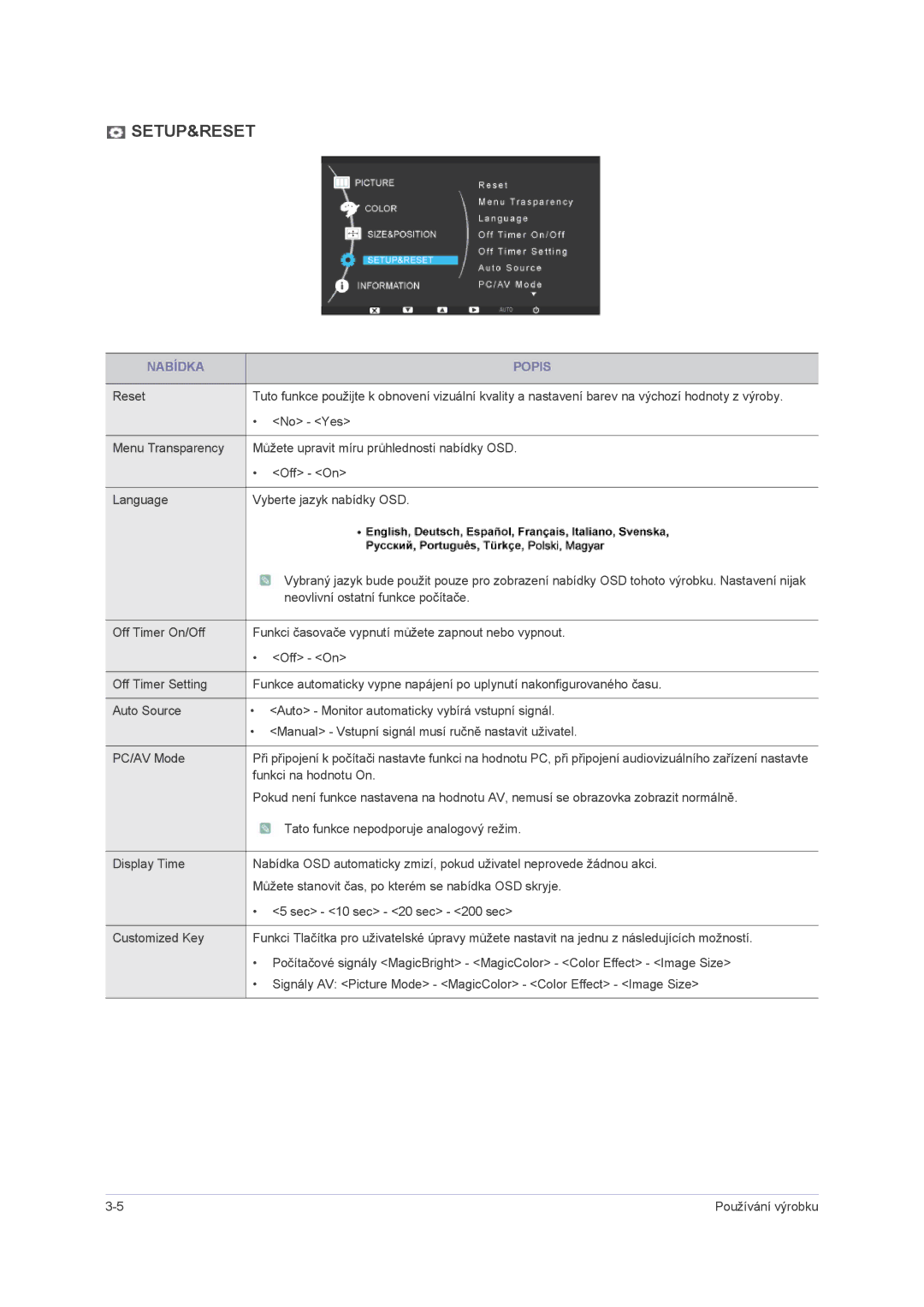 Samsung LS23NVMAB5/EN manual Setup&Reset 