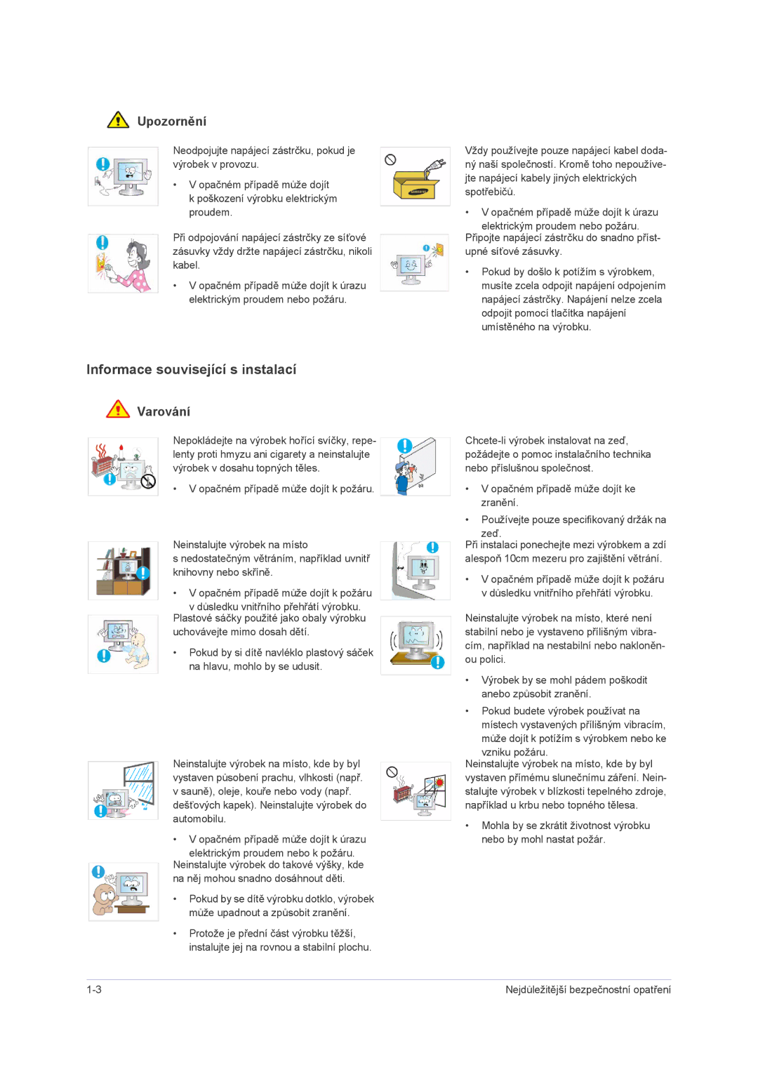 Samsung LS23NVMAB5/EN manual Informace související s instalací, Upozornění 