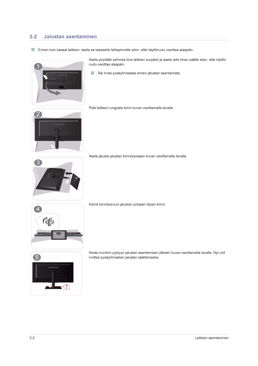 Samsung LS23NVMAB5/EN manual Jalustan asentaminen 