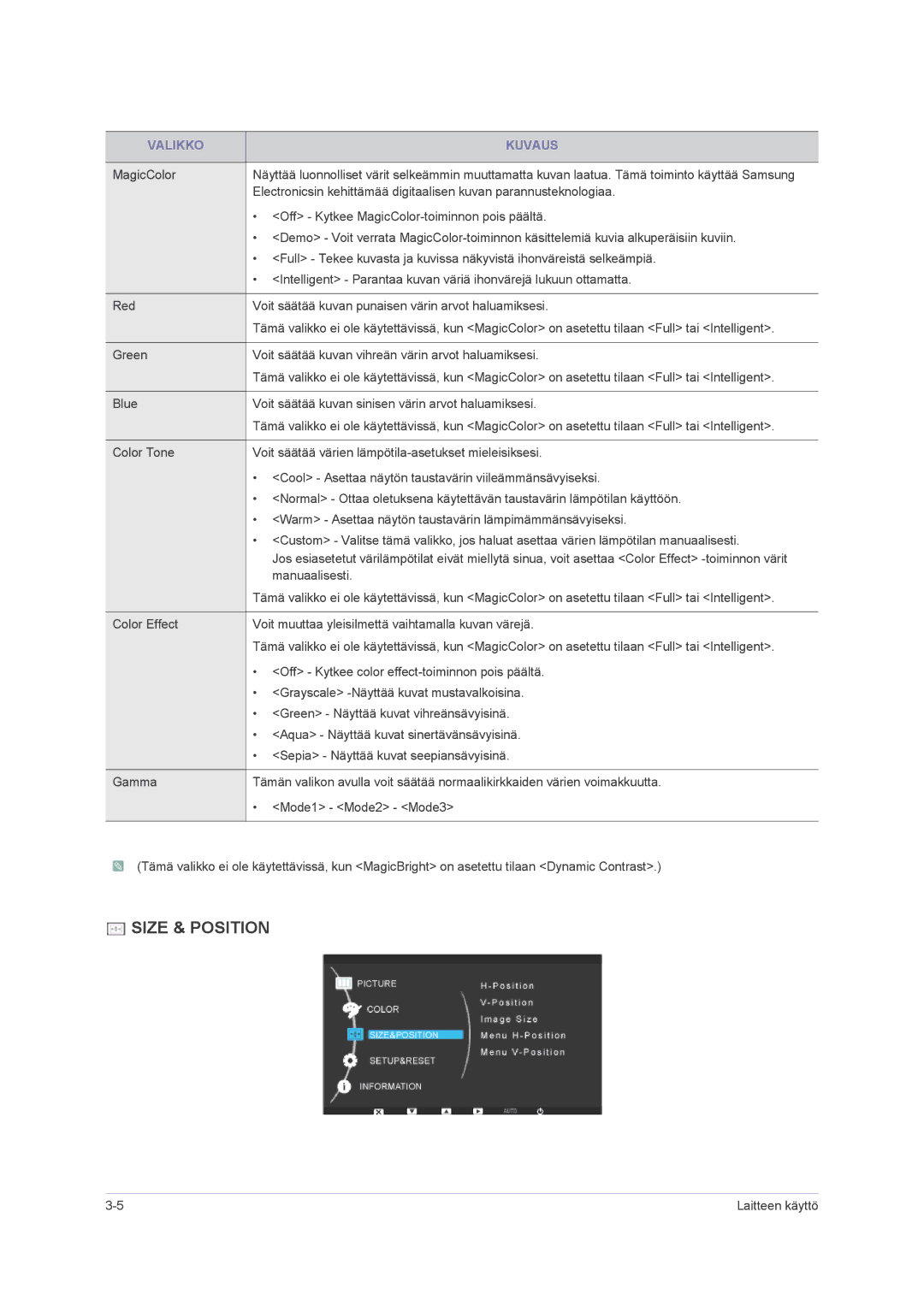 Samsung LS23NVMAB5/EN manual Size & Position 