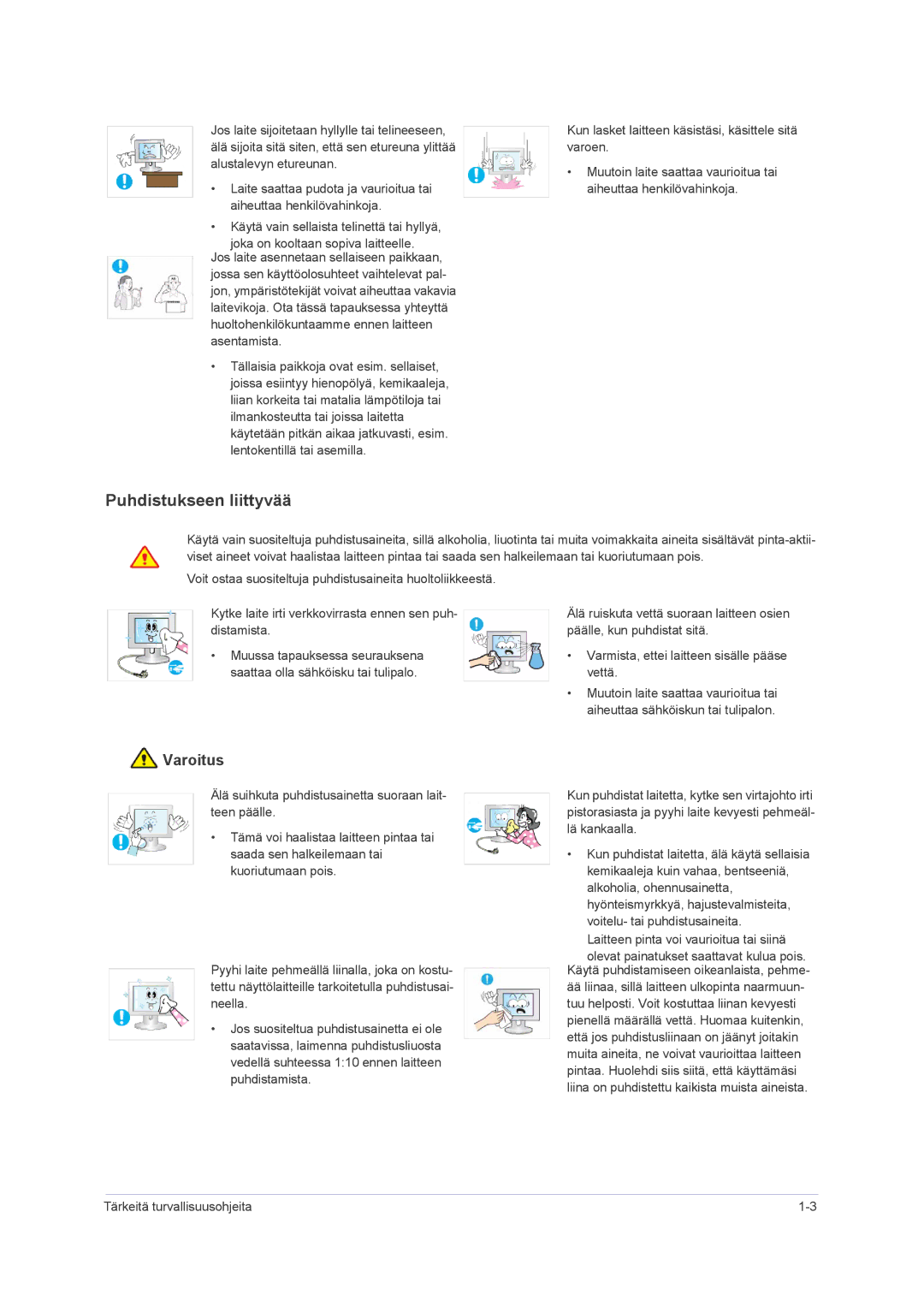 Samsung LS23NVMAB5/EN manual Puhdistukseen liittyvää 