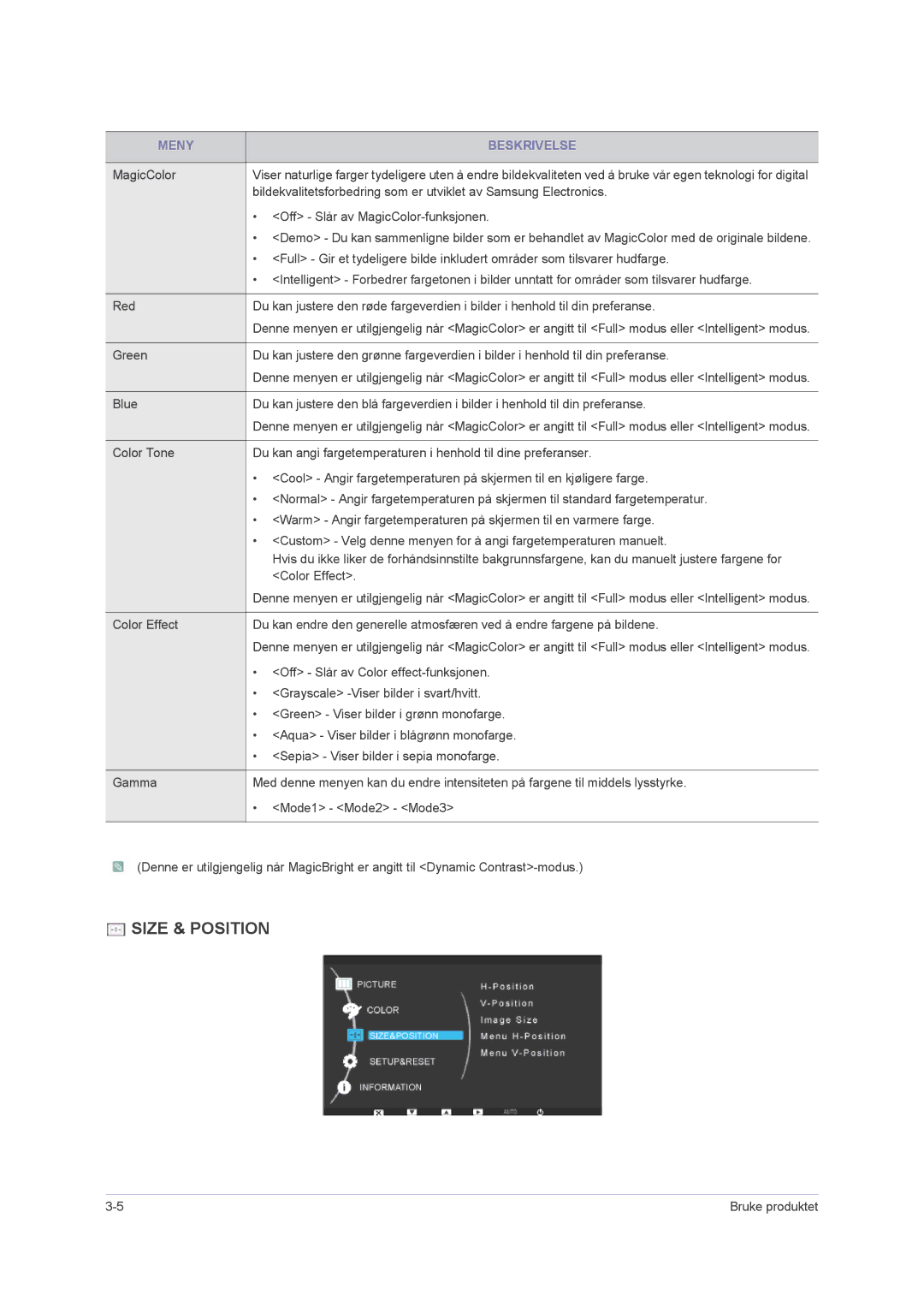 Samsung LS23NVMAB5/EN manual Size & Position 