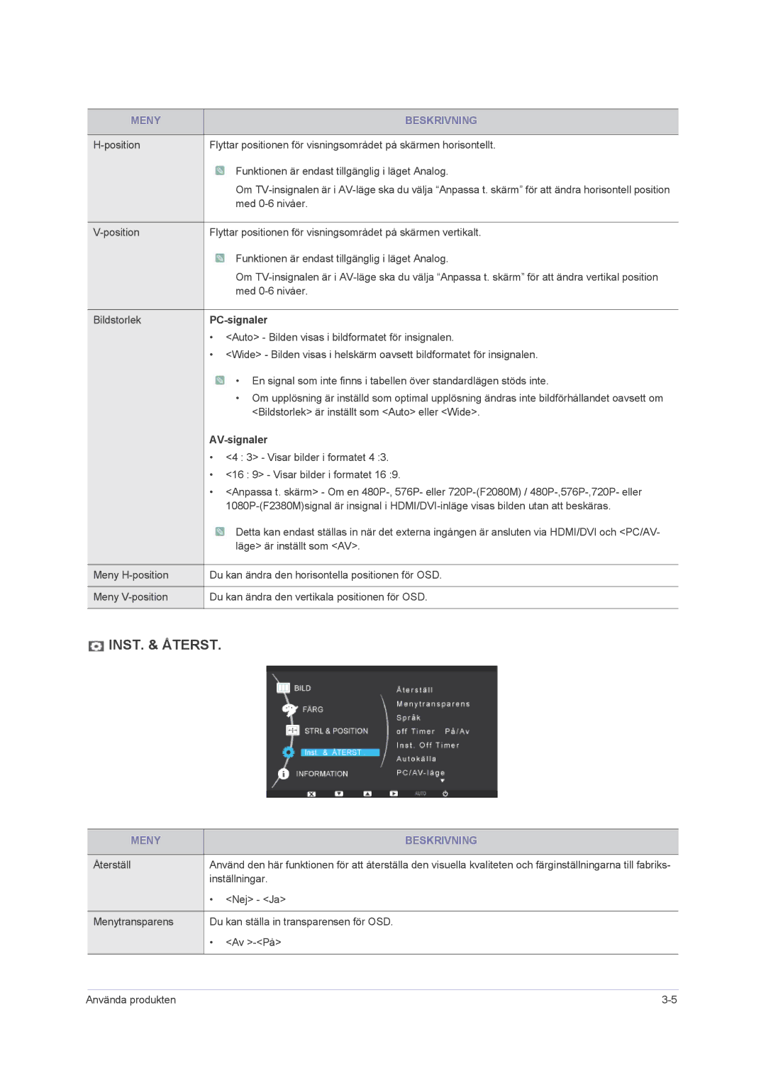 Samsung LS23NVMAB5/EN manual PC-signaler, AV-signaler 