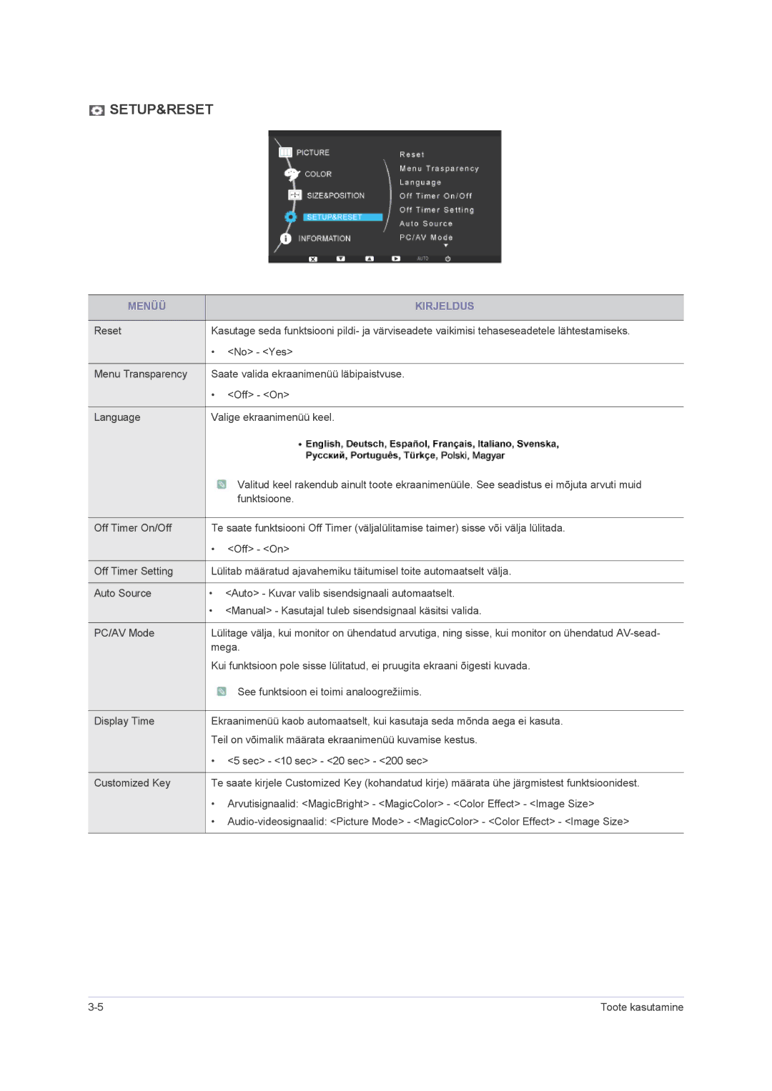 Samsung LS23NVMAB5/EN manual Setup&Reset 