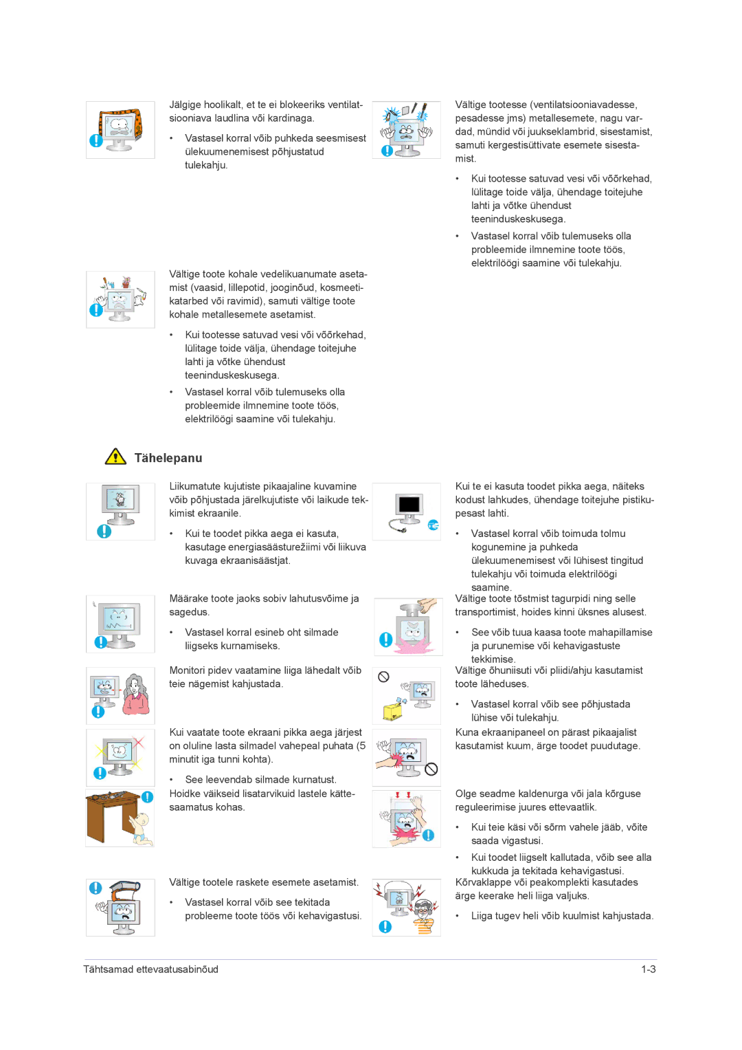 Samsung LS23NVMAB5/EN manual Tähelepanu 