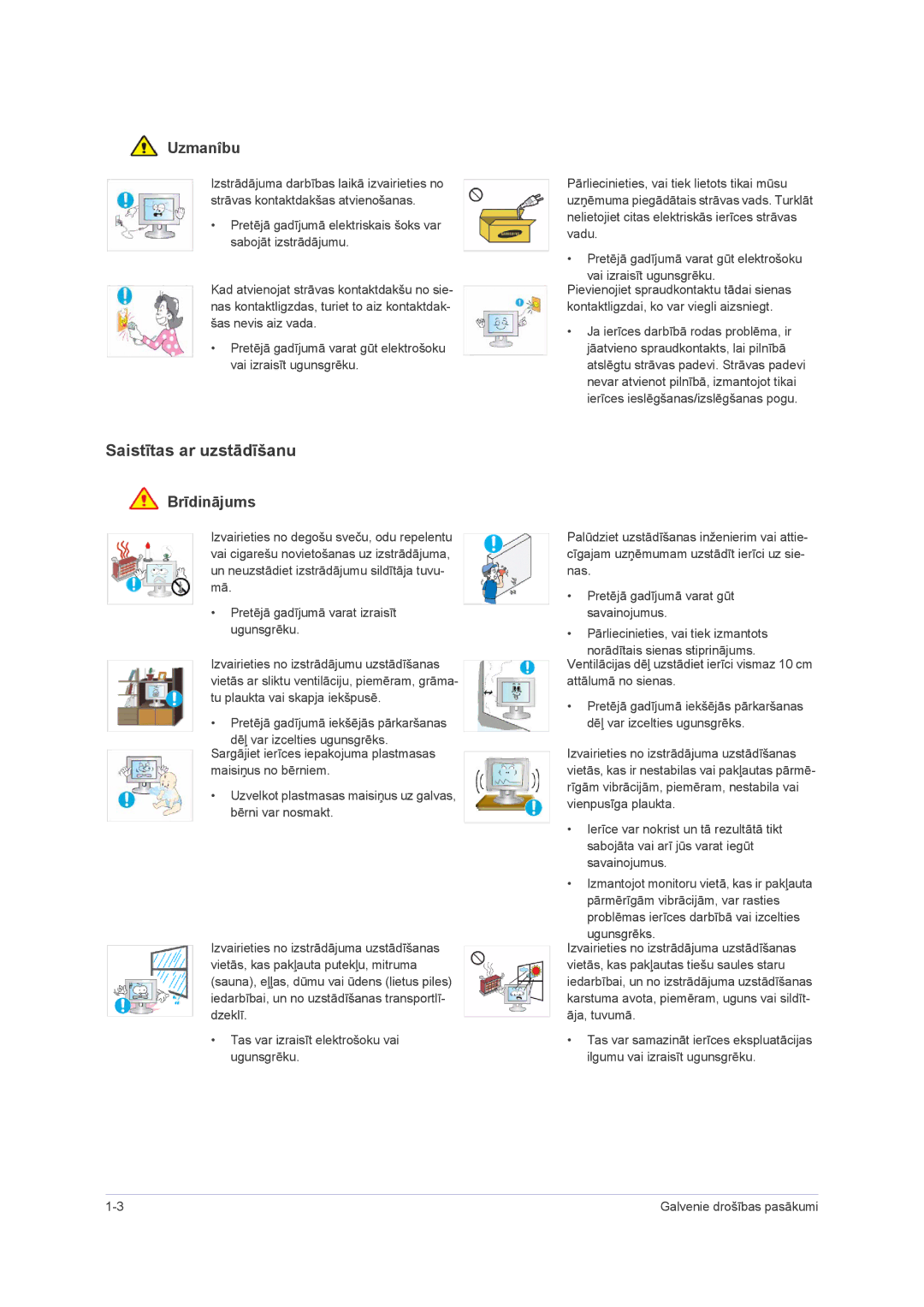 Samsung LS23NVMAB5/EN manual Saistītas ar uzstādīšanu, Uzmanîbu 