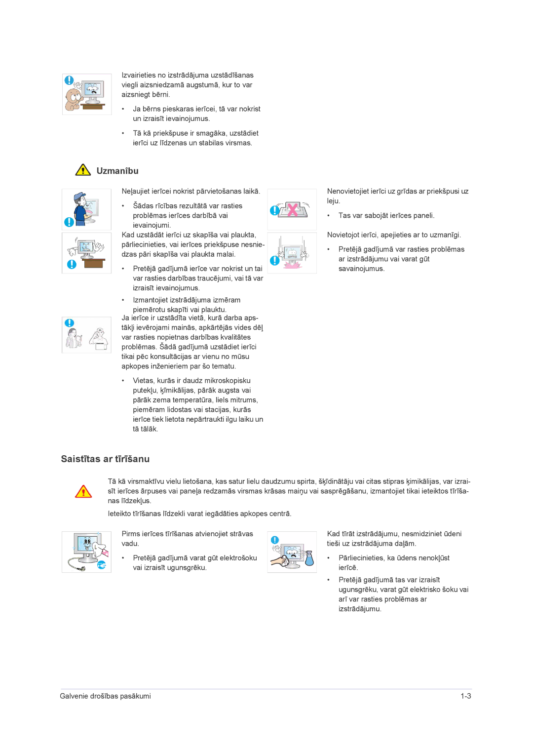 Samsung LS23NVMAB5/EN manual Saistītas ar tīrīšanu 