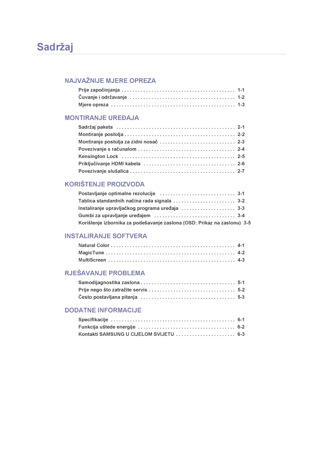 Samsung LS23NVMAB5/EN manual Sadržaj, Montiranje Uređaja 