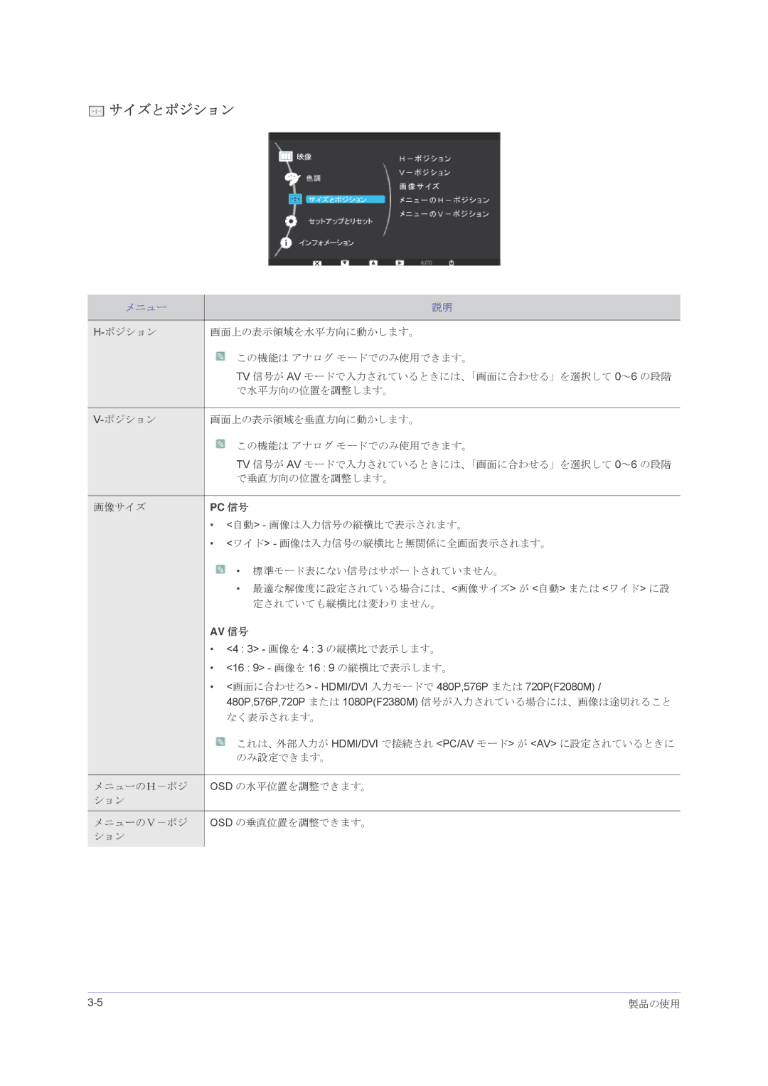 Samsung LS23NVMAH5/XJ manual サイズとポジション 