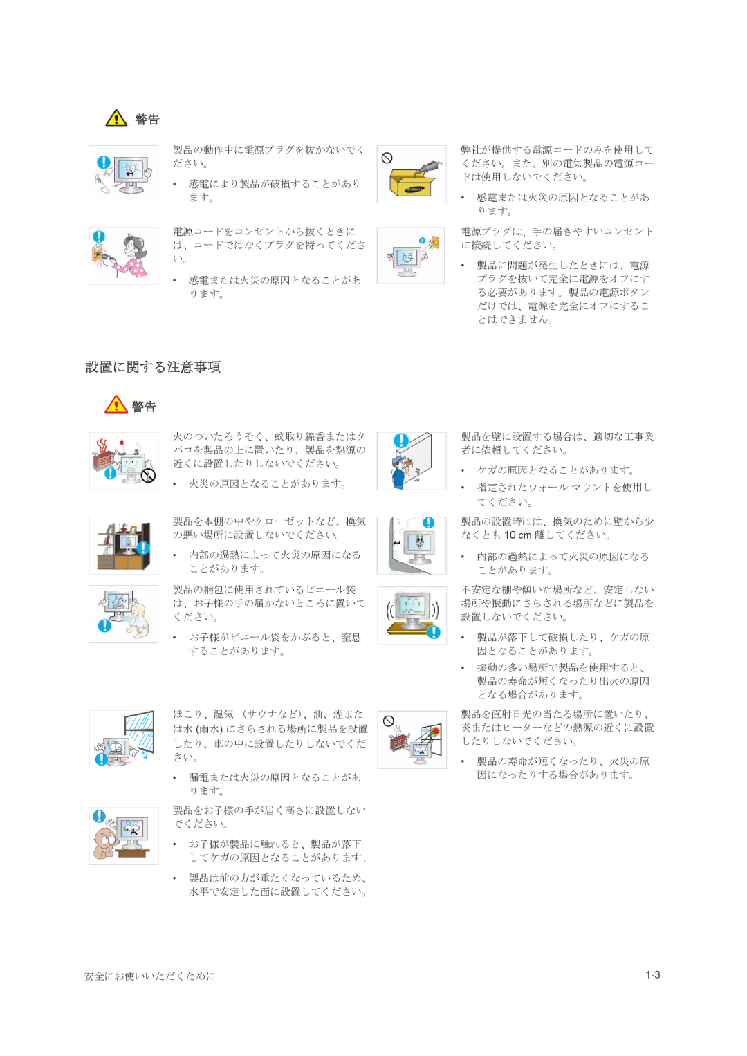 Samsung LS23NVMAH5/XJ manual 設置に関する注意事項 