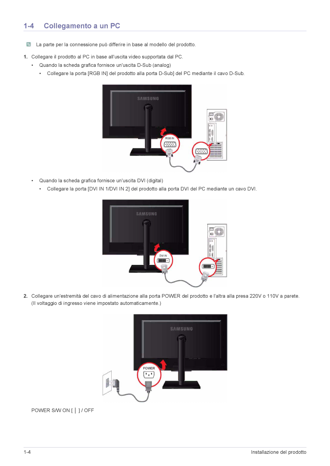 Samsung LS20NVTABW/EN, LS23NVTABW/EN manual Collegamento a un PC 