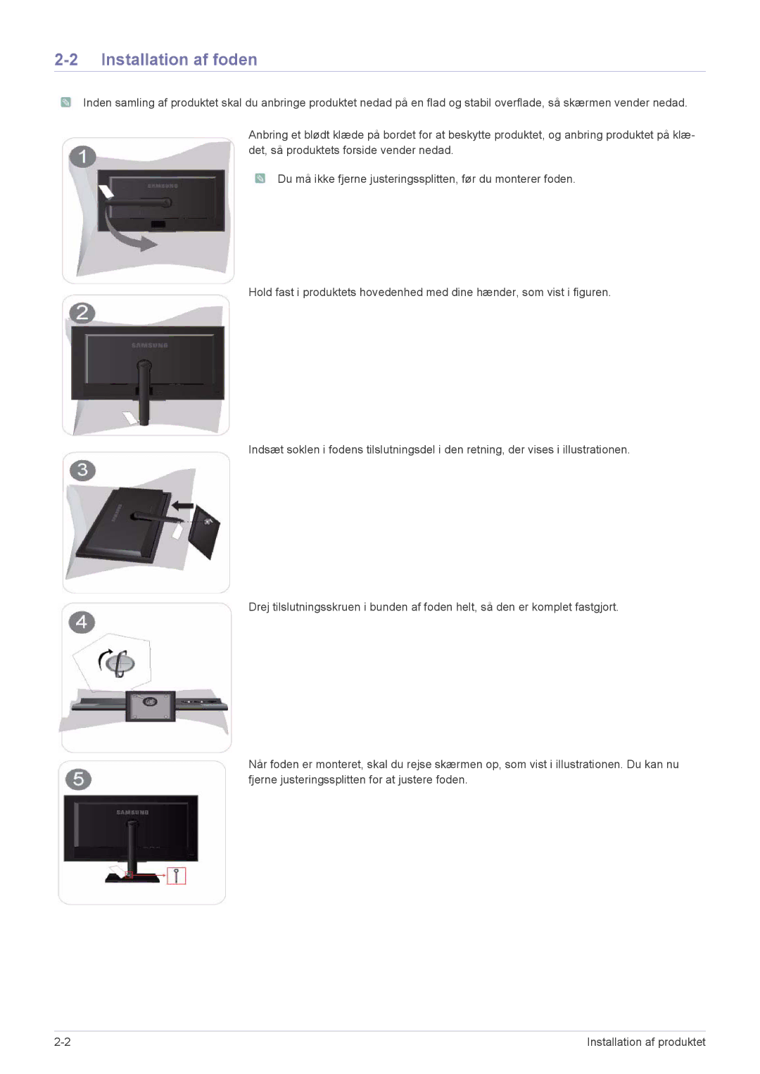 Samsung LS23NVTABW/EN, LS20NVTABW/EN manual Installation af foden 