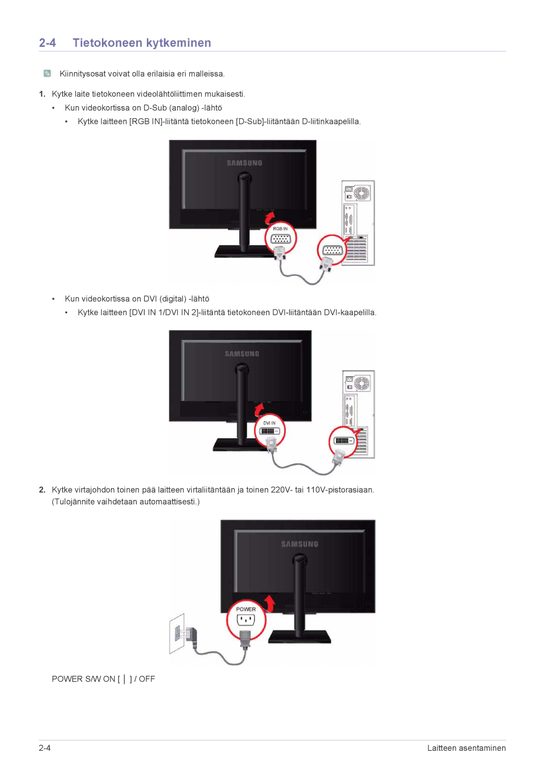 Samsung LS23NVTABW/EN, LS20NVTABW/EN manual Tietokoneen kytkeminen 