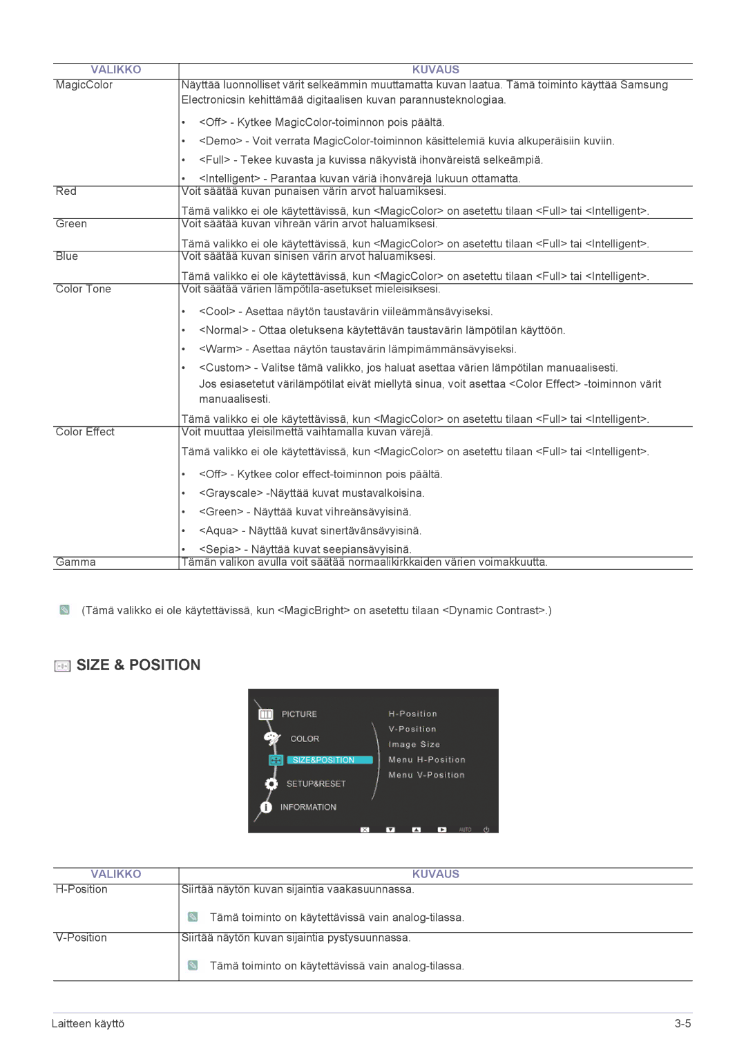 Samsung LS20NVTABW/EN, LS23NVTABW/EN manual Size & Position 