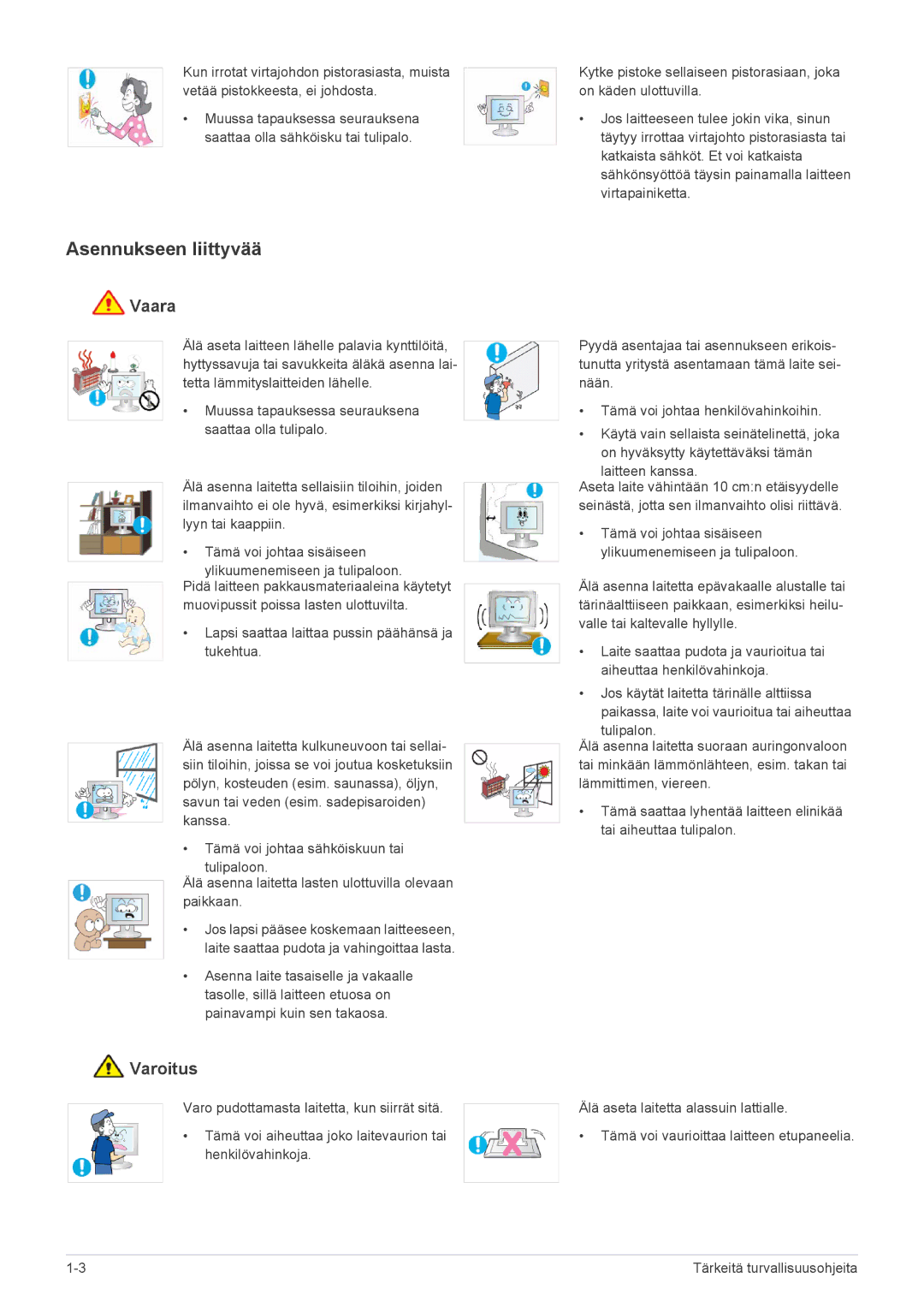 Samsung LS23NVTABW/EN, LS20NVTABW/EN manual Asennukseen liittyvää, Tulipalon 