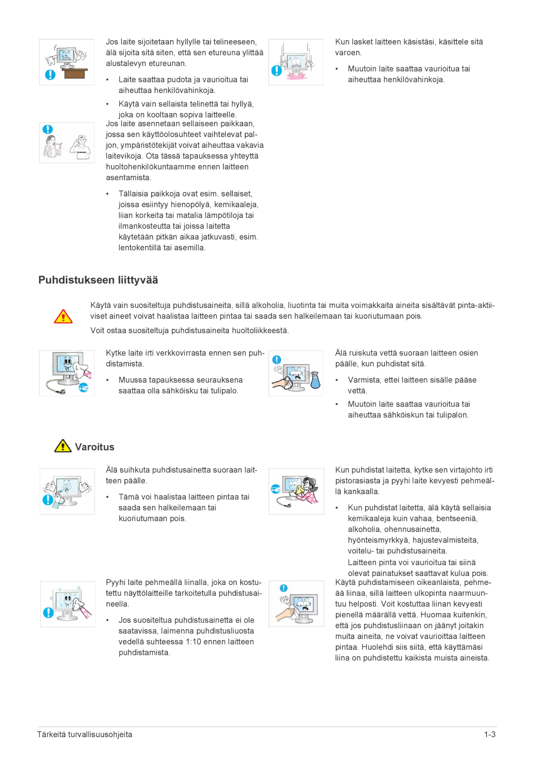 Samsung LS20NVTABW/EN, LS23NVTABW/EN manual Puhdistukseen liittyvää 