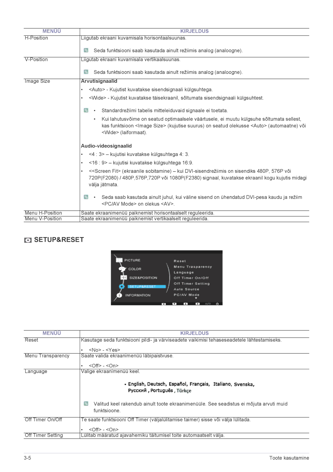 Samsung LS23NVTABW/EN manual Arvutisignaalid, Auto Kujutist kuvatakse sisendsignaali külgsuhtega, Audio-videosignaalid 