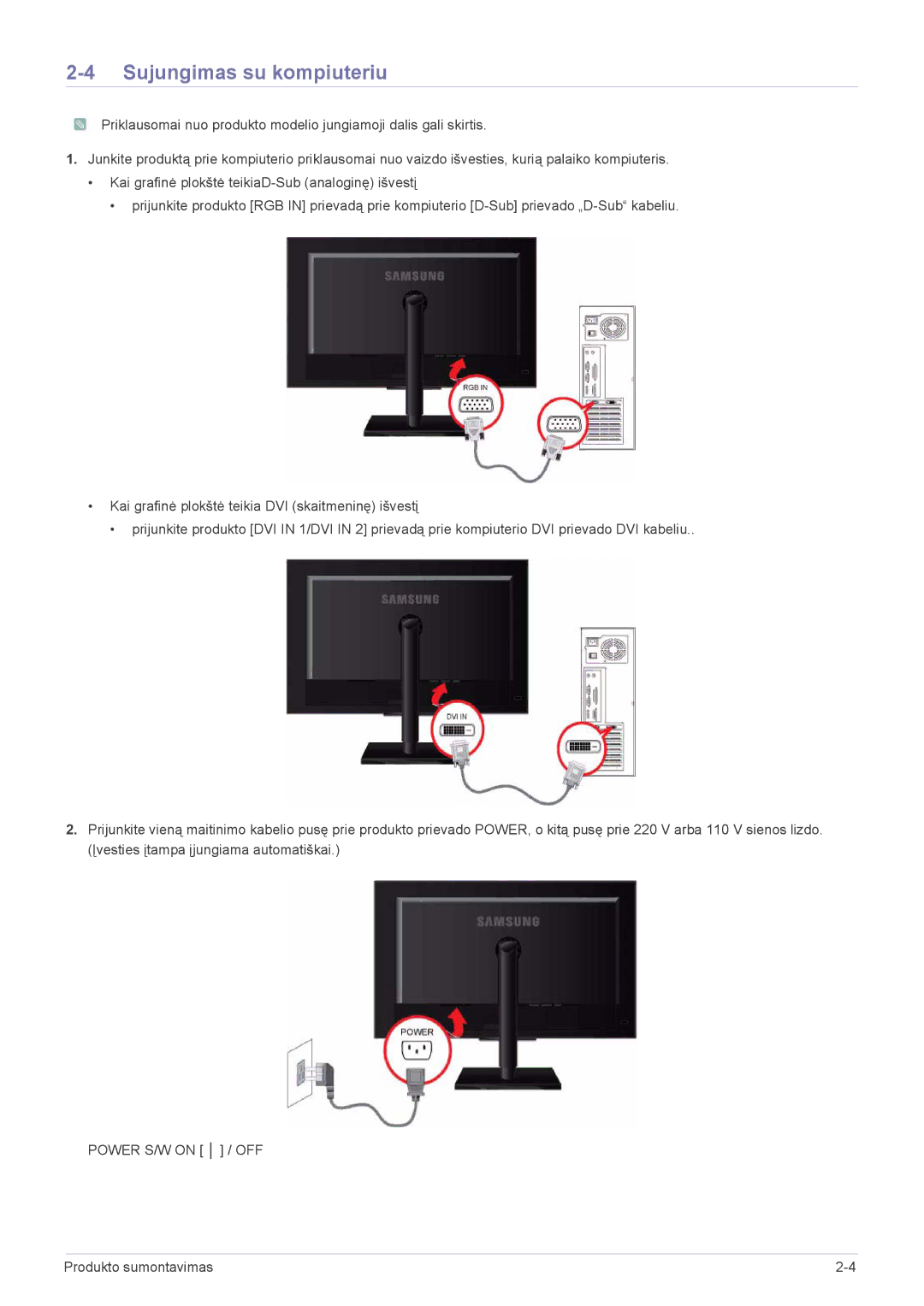 Samsung LS20NVTABW/EN, LS23NVTABW/EN manual Sujungimas su kompiuteriu 