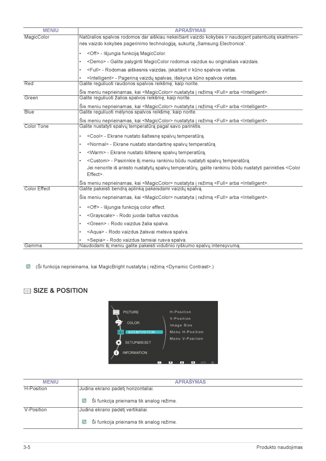 Samsung LS23NVTABW/EN, LS20NVTABW/EN manual Size & Position 