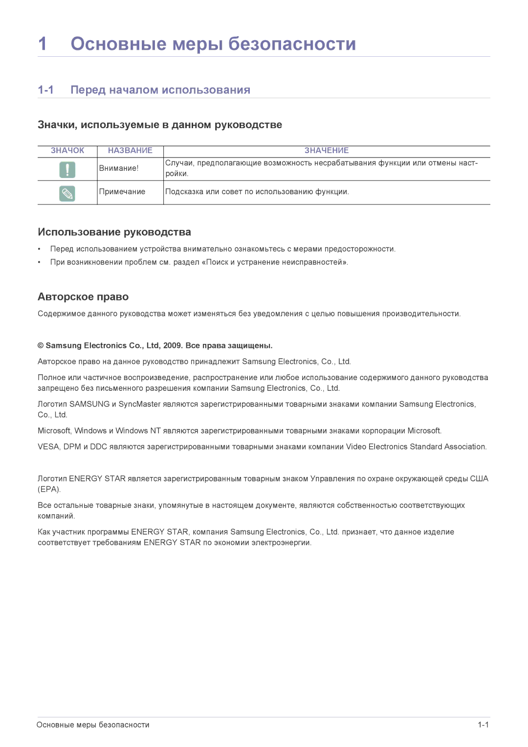 Samsung LS20NVTABW/EN Основные меры безопасности, Перед началом использования, Значки, используемые в данном руководстве 