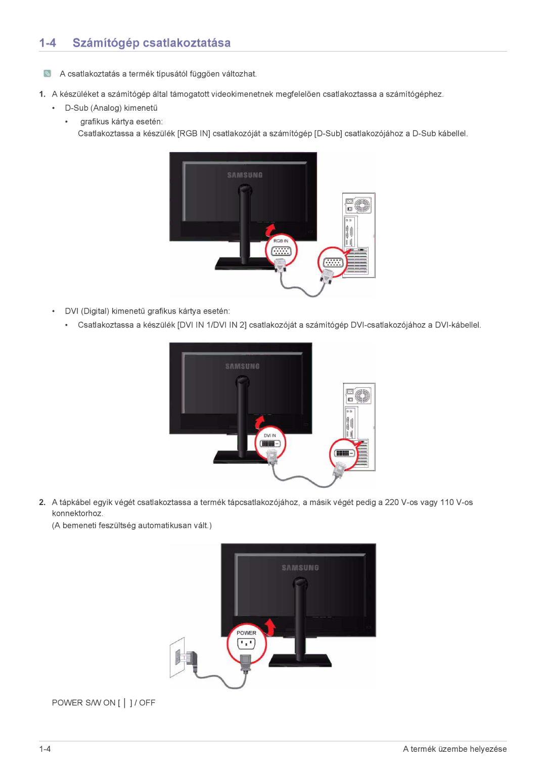 Samsung LS23NVTABW/ZA, LS23NVTABW/EN, LS20NVTABW/EN manual Számítógép csatlakoztatása 