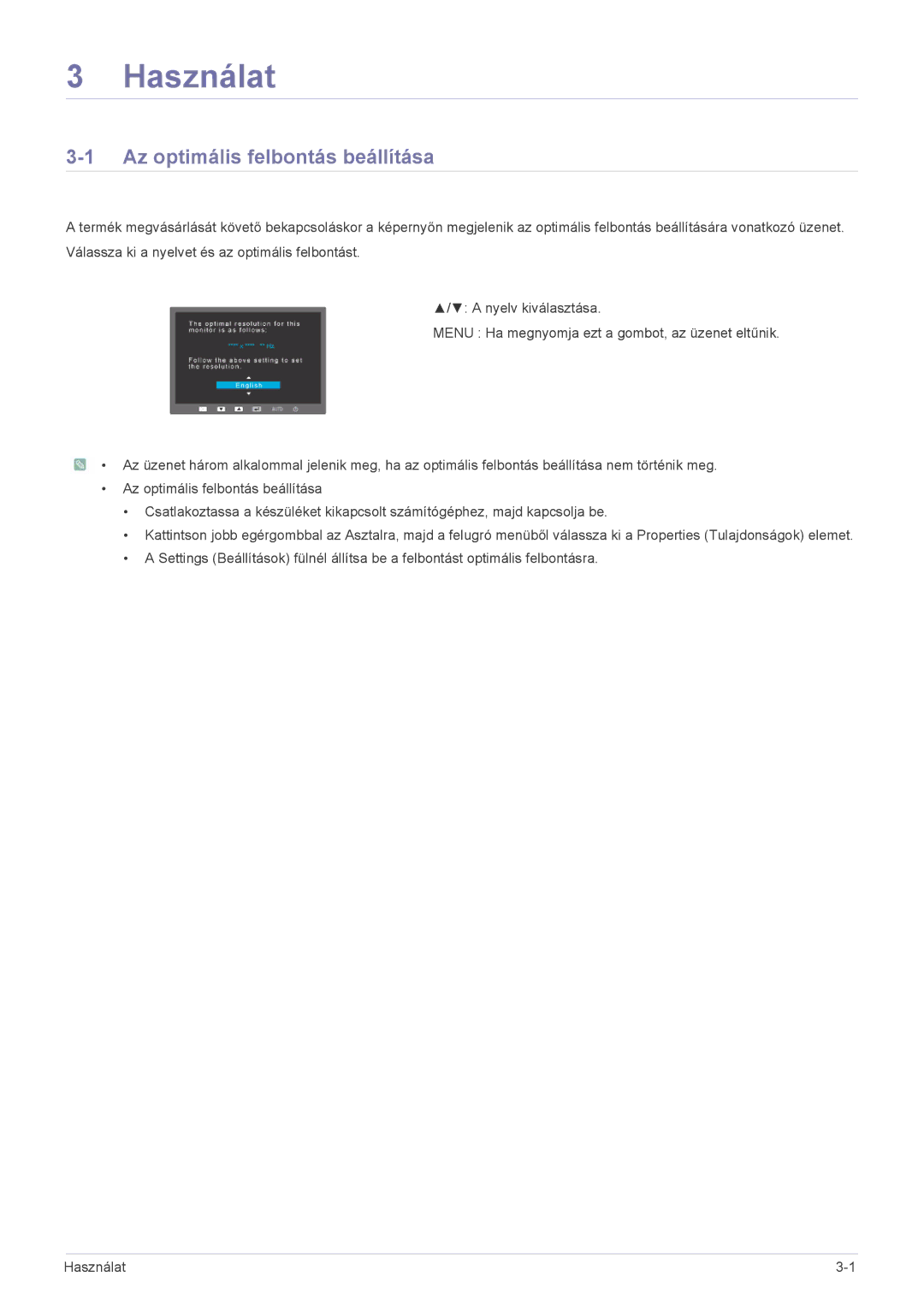 Samsung LS23NVTABW/EN, LS23NVTABW/ZA, LS20NVTABW/EN manual Használat, Az optimális felbontás beállítása 