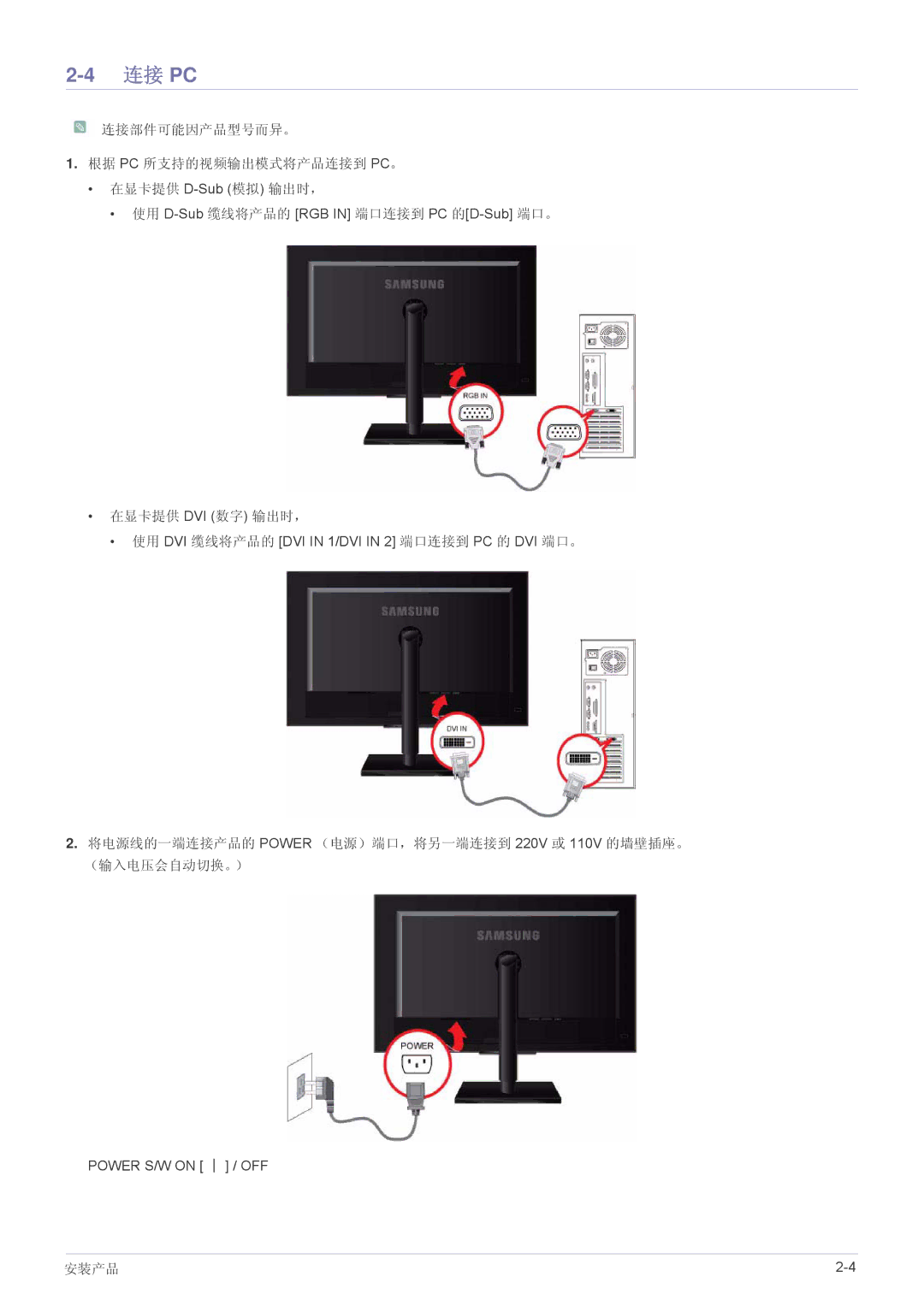 Samsung LS20NVTABW/EN, LS23NVTABW/EN, LS23NVTABW/ZA manual 连接 Pc 