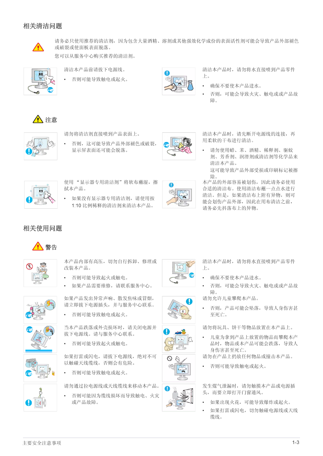 Samsung LS23NVTABW/EN, LS23NVTABW/ZA, LS20NVTABW/EN manual 相关清洁问题, 相关使用问题 