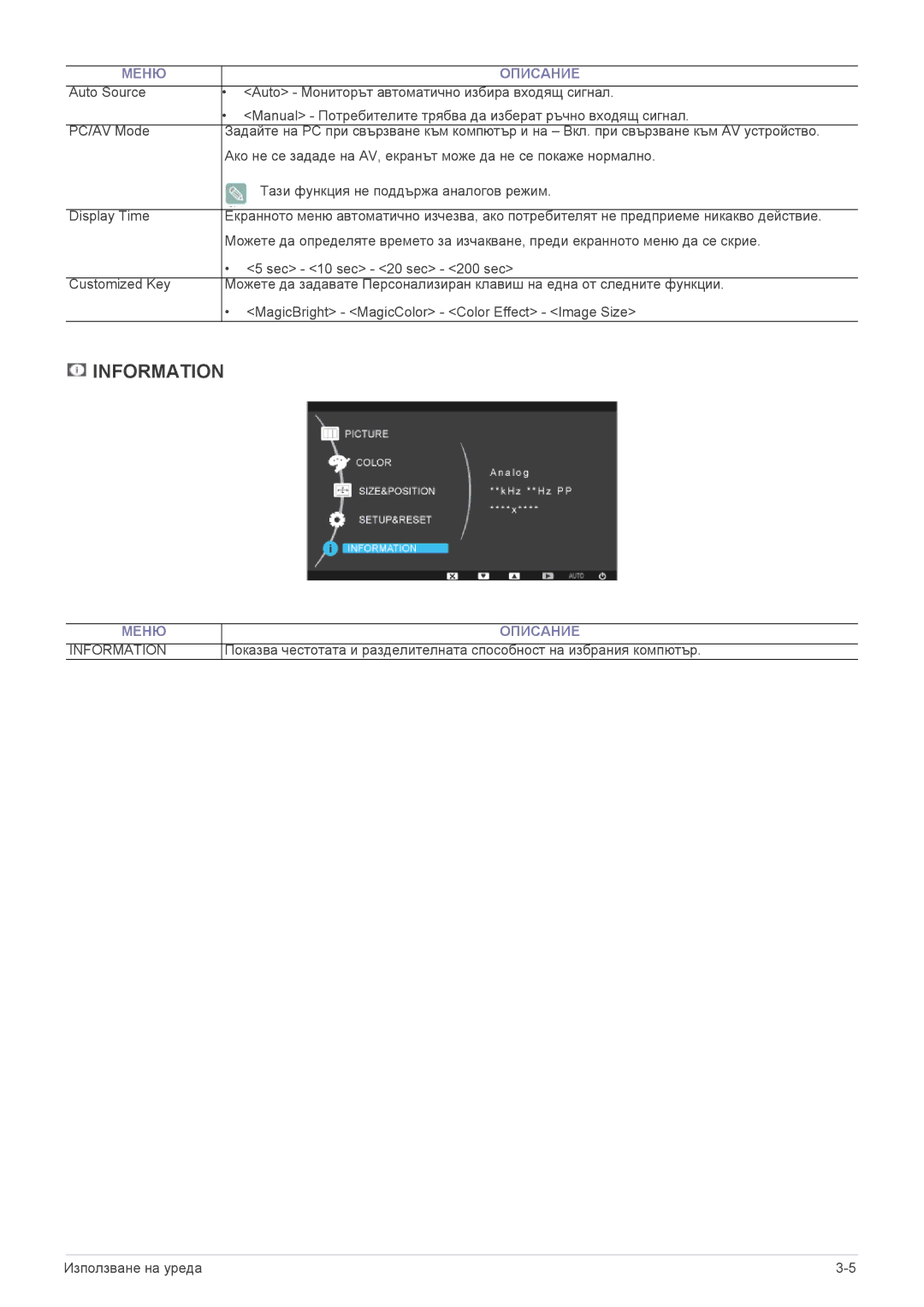 Samsung LS23NVTABW/EN manual Меню Information Описание 