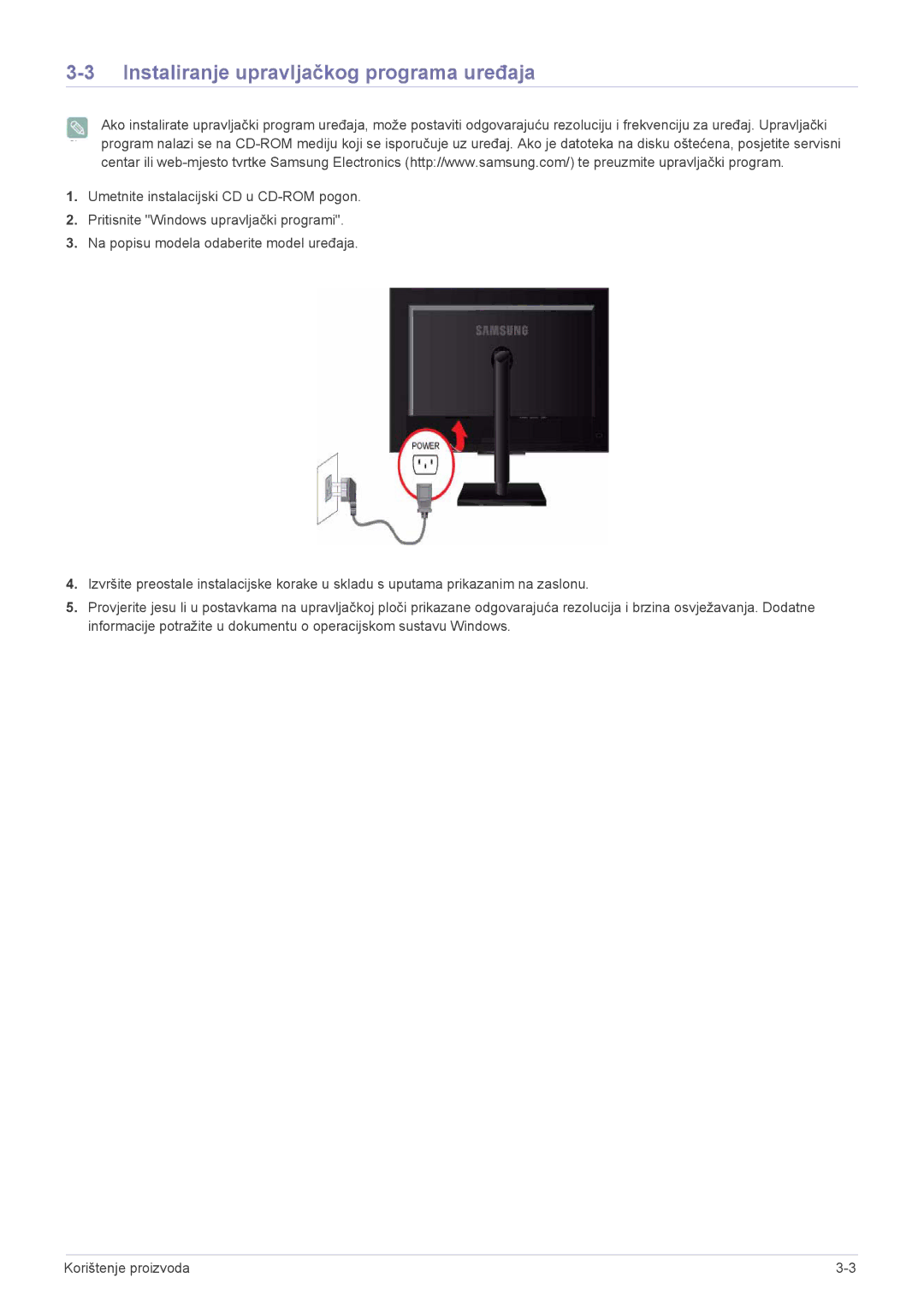 Samsung LS23NVTABW/EN manual Instaliranje upravljačkog programa uređaja 