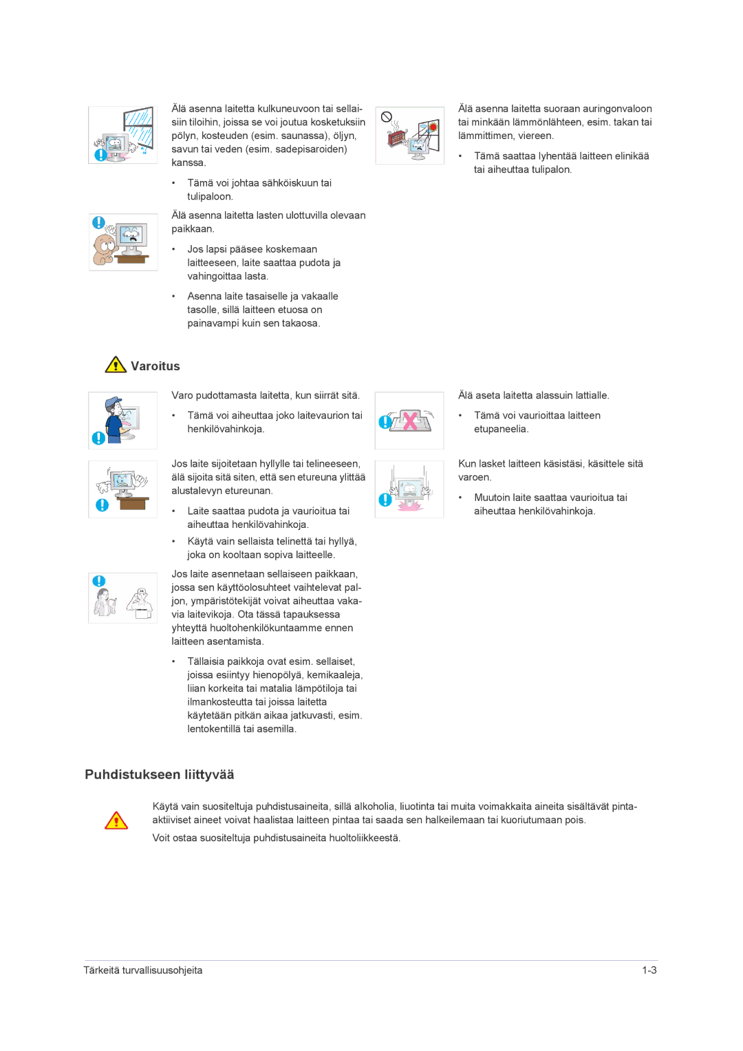 Samsung LS24PUHKF/EN, LS23PUHKF/EN, LS22PUHKFY/EN, LS22PUHKF/EN manual Puhdistukseen liittyvää 