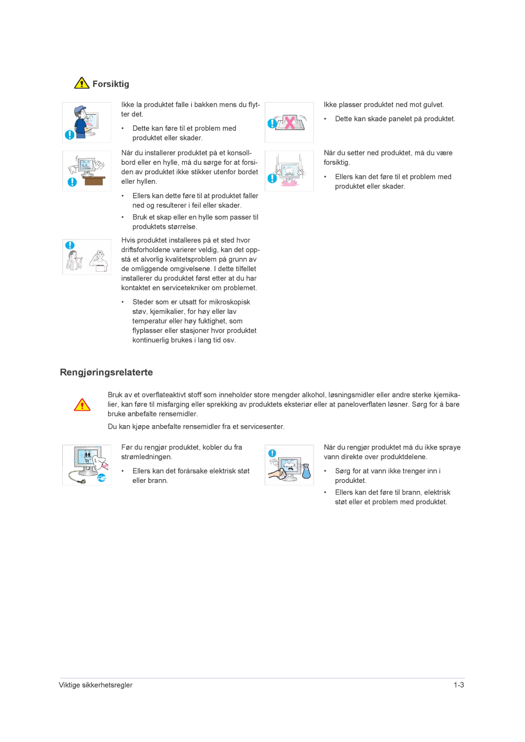 Samsung LS24PUHKF/EN, LS23PUHKF/EN, LS22PUHKFY/EN, LS22PUHKF/EN manual Rengjøringsrelaterte 