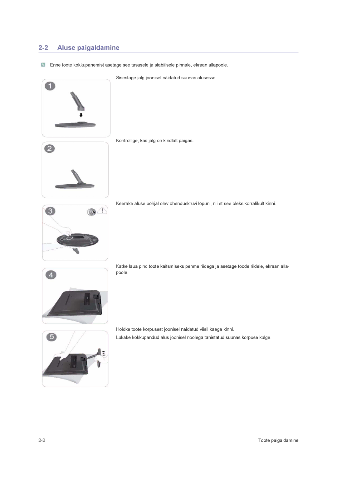 Samsung LS23PUHKF/EN, LS22PUHKFY/EN, LS22PUHKF/EN, LS24PUHKF/EN manual Aluse paigaldamine 