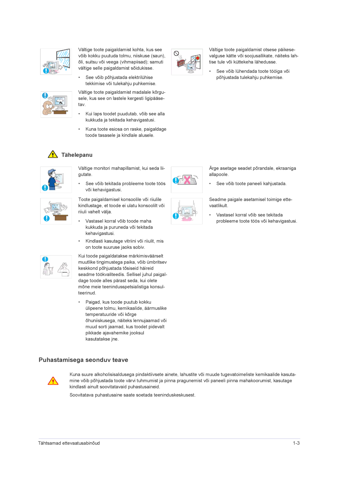 Samsung LS24PUHKF/EN, LS23PUHKF/EN, LS22PUHKFY/EN, LS22PUHKF/EN manual Puhastamisega seonduv teave 