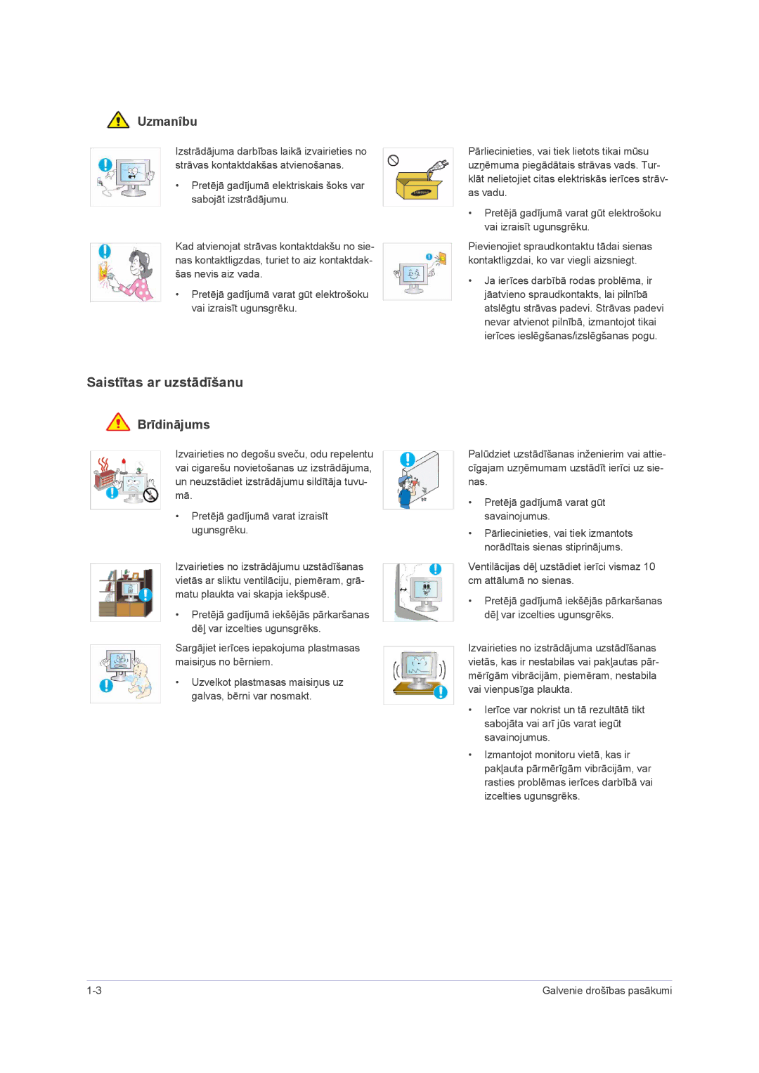 Samsung LS22PUHKF/EN, LS23PUHKF/EN, LS22PUHKFY/EN, LS24PUHKF/EN manual Saistītas ar uzstādīšanu, Uzmanîbu 