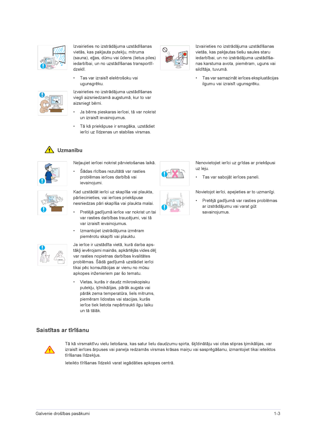 Samsung LS24PUHKF/EN, LS23PUHKF/EN, LS22PUHKFY/EN, LS22PUHKF/EN manual Saistītas ar tīrīšanu 