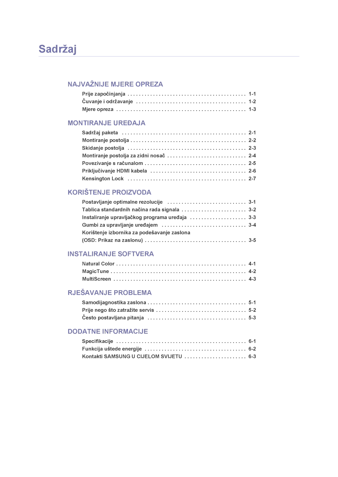 Samsung LS22PUHKF/EN, LS23PUHKF/EN, LS22PUHKFY/EN, LS24PUHKF/EN manual Sadržaj, Montiranje Uređaja 