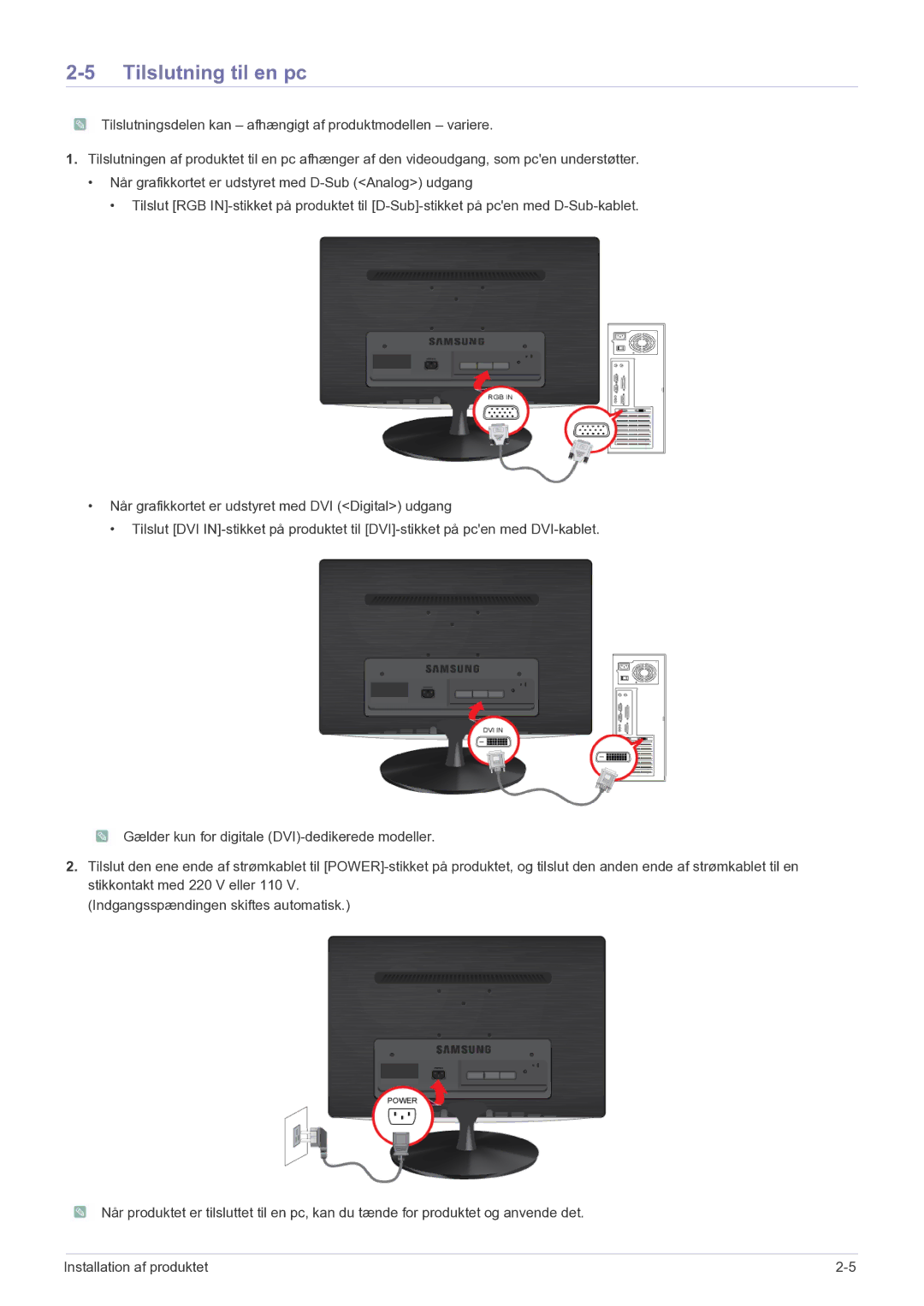 Samsung LS23PUHKF/EN manual Tilslutning til en pc 