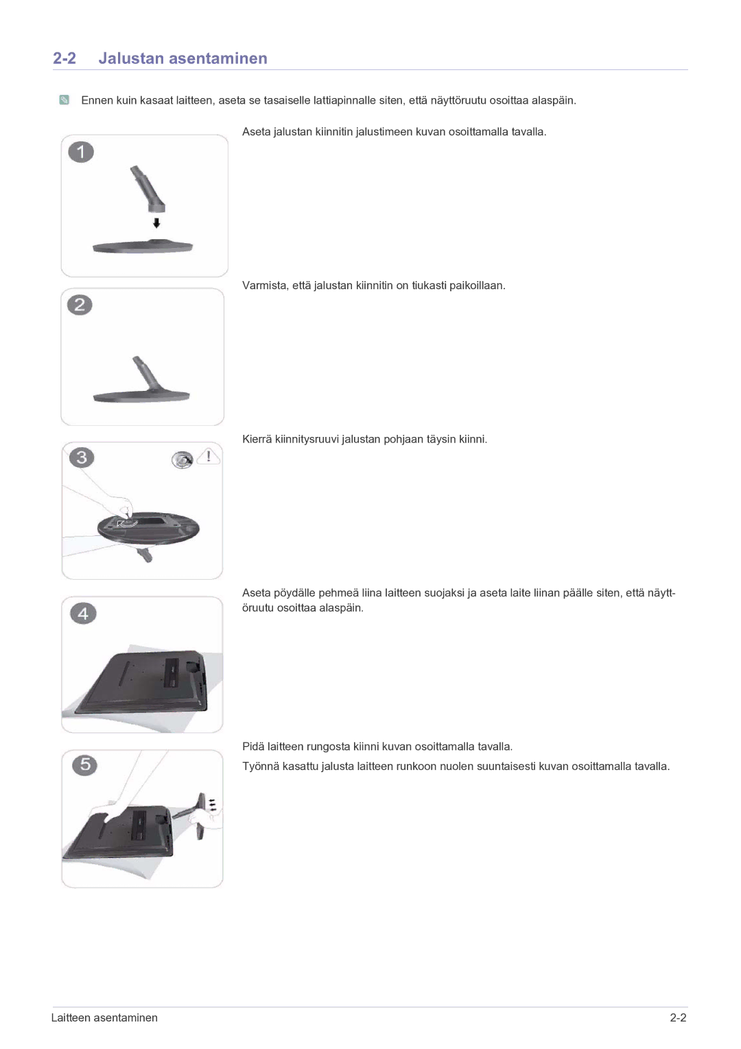 Samsung LS23PUHKF/EN manual Jalustan asentaminen 