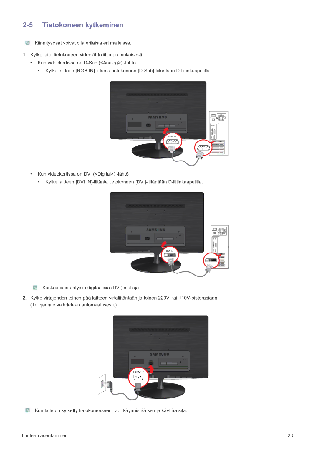 Samsung LS23PUHKF/EN manual Tietokoneen kytkeminen 