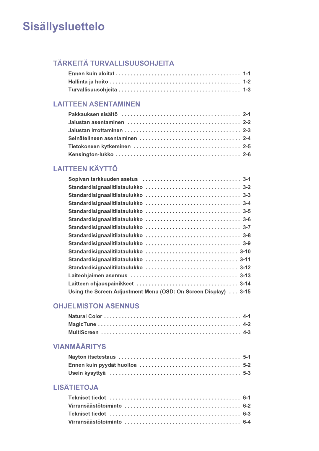 Samsung LS23PUHKF/EN manual Sisällysluettelo 