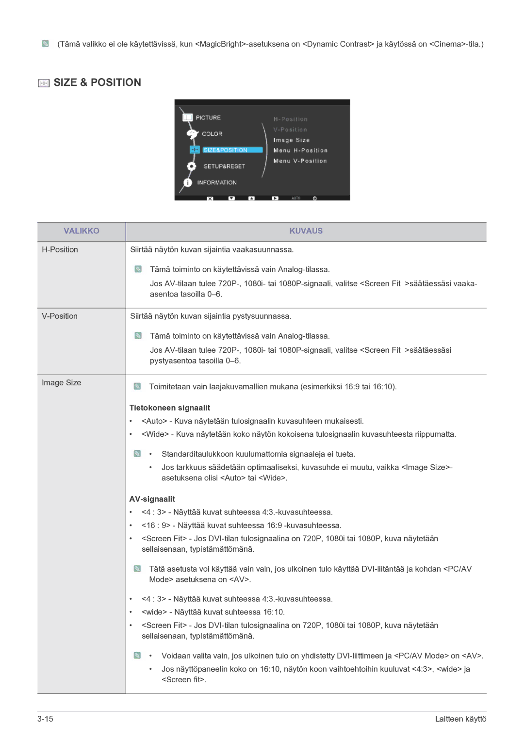 Samsung LS23PUHKF/EN manual Tietokoneen signaalit, AV-signaalit 