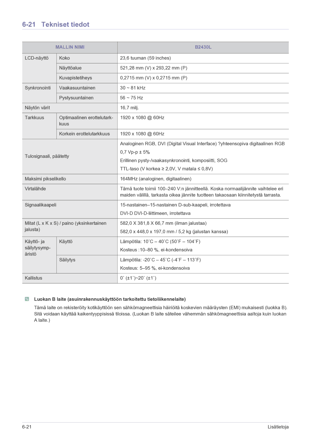 Samsung LS23PUHKF/EN manual B2430L 