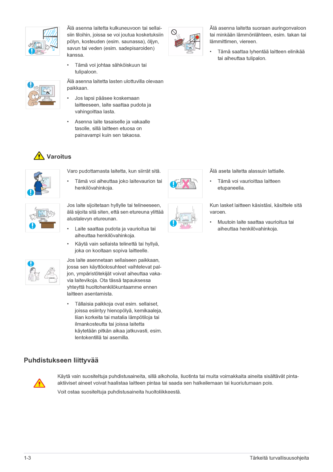 Samsung LS23PUHKF/EN manual Puhdistukseen liittyvää 